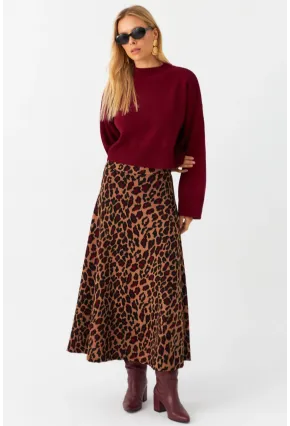 Kadın Camel Desenli Çan Etek LON3007