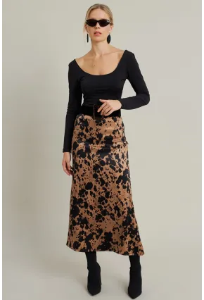 Kadın Camel Desenli Saten Etek MCAR1060