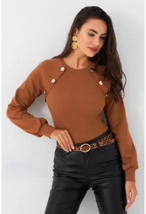 Kadın Camel Düğme Aksesuarlı Kaşkorse Bluz EY2946