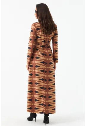 Kadın Camel Düğme Detaylı Kemerli Maxi Elbise MHAD101