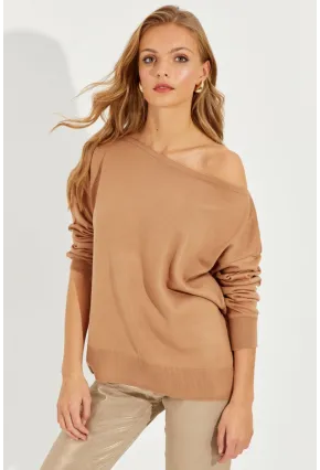 Kadın Camel Düşük Omuz Triko Bluz YZ617