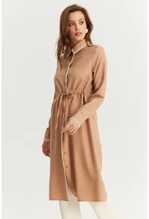 Kadın Camel Garnili Gömlek Midi Elbise MASF10