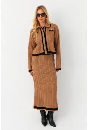 Kadın Camel İkili Alt Üst Triko Takım NUV34