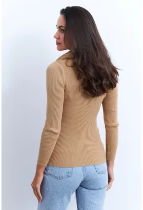 Kadın Camel Kürk Yaka Bluz ELA115
