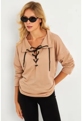 Kadın Camel Kuşgözlü Sweatshirt TF04