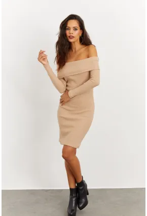 Kadın Camel Madonna Yaka Kaşkorse Elbise CG272