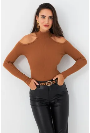 Kadın Camel Omuzları Açık Kaşkorse Bluz EY2590