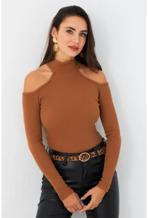 Kadın Camel Omuzları Açık Kaşkorse Bluz EY2590