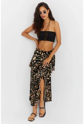 Kadın Camel-Siyah Asimetrik Etek LV81