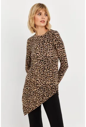 Kadın Camel-Siyah Asimetrik Leopar Tunik MLPP1186-1