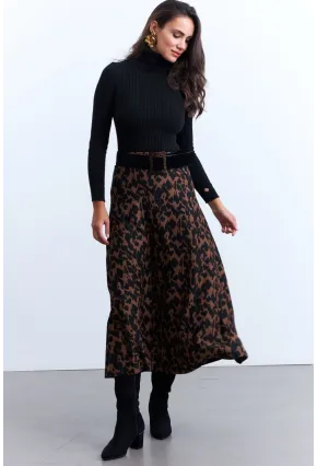 Kadın Camel-Siyah Desenli Çan Etek MLON3007