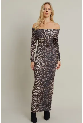 Kadın Camel-Siyah Madonna Yaka Maxi Elbise LİK10