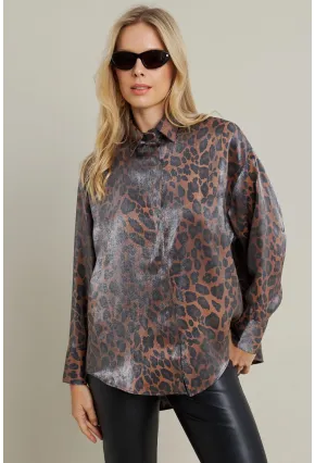 Kadın Camel-Siyah Parlak Leopar Salaş Gömlek MMİW1000