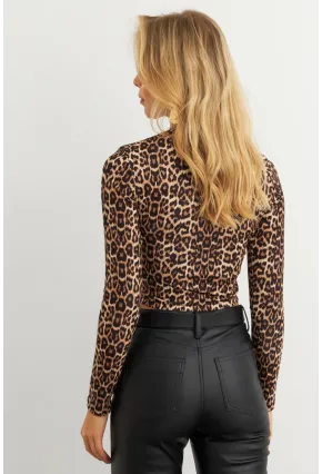 Kadın Camel-Siyah Pencereli Leopar Bluz XL10058