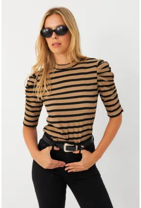 Kadın Camel-Siyah Prenses Kol Bluz MAYD12