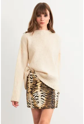 Kadın Camel-Siyah Suni Deri Zebra Desenli Mini Etek NH24475