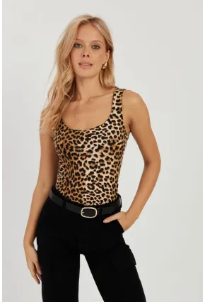 Kadın Camel-Siyah U Yaka Leopar Atlet LPP1257