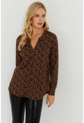 Kadın Camel-Siyah V Yaka Bluz AYD258