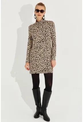 Kadın Camel-Siyah Yumoş Leopar Mini Elbise AYD253