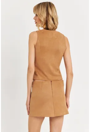 Kadın Camel Süet Mini Etek KED7095
