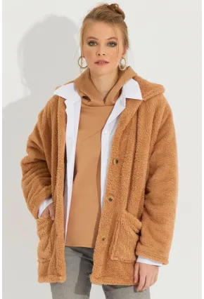 Kadın Camel Teddy Ceket Q980