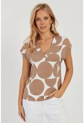 Kadın Camel V Yaka Desenli Bluz AYD293