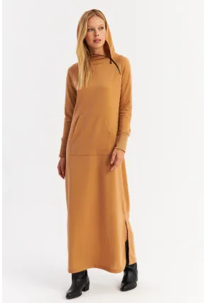 Kadın Camel Yakası Fermuarlı Maxi Sweat Elbise TF12