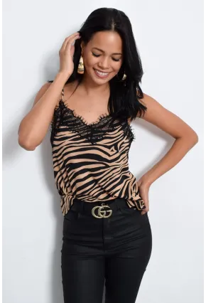 Kadın Camel Zebra Desenli Dantelli Atlet LPP5008