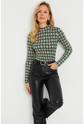 Kadın Desenli Bluz Ekru-Yeşil AYD288