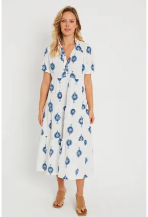 Kadın Desenli Salaş Mini Elbise Beyaz ASH23046