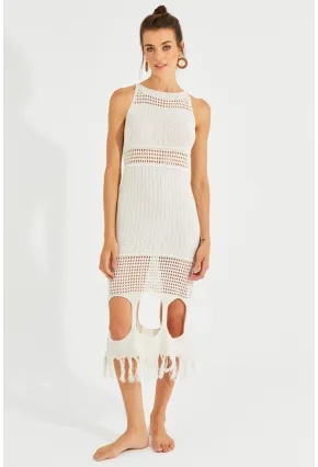 Kadın Ekru Ajurlu Maxi Plaj Elbisesi KZ521