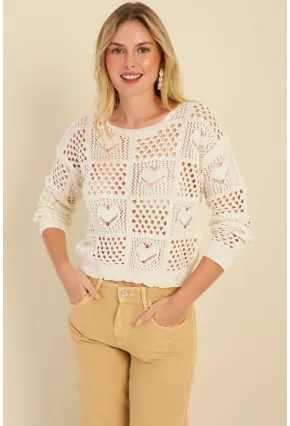 Kadın Ekru Ajurlu Triko Bluz  MZU601