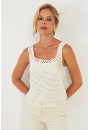Kadın Ekru Ajurlu Triko Bluz YV258
