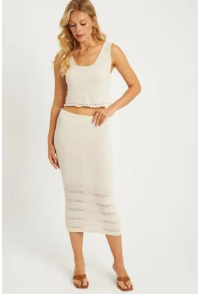 Kadın Ekru Ajurlu Triko Etek Takım YV251