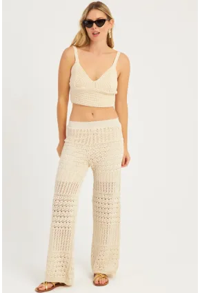 Kadın Ekru Ajurlu Triko Pantolon YZ3062