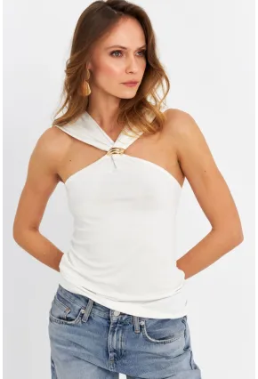 Kadın Ekru Aksesuarlı Çapraz Yaka Bluz EY3068