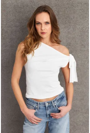 Kadın Ekru Bağlama Detaylı Bluz TF50