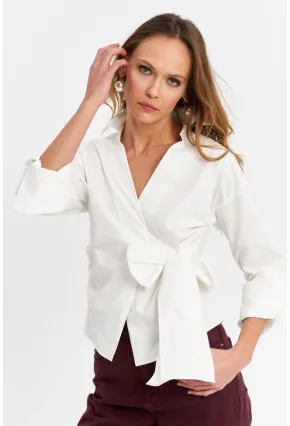 Kadın Ekru Bağlamalı Kruvaze Gömlek MFS9792