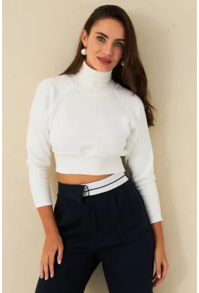 Kadın Ekru Balıkçı Crop Sweatshirt DY1469