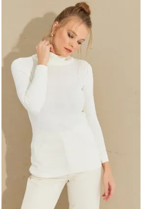 Kadın Ekru Balıkçı Yaka Triko Bluz MMSS128