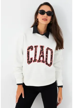 Kadın Ekru Baskılı Sweatshirt MPP6429
