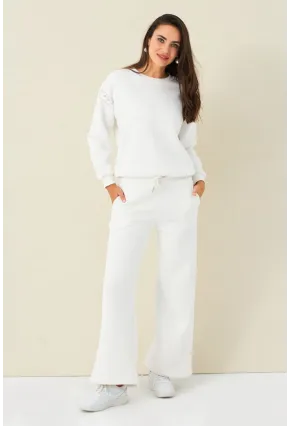 Kadın Ekru Beli Lastikli Palazzo Eşofman Altı ZM30