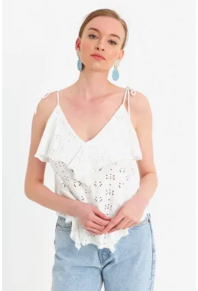 Kadın Ekru Brode Bluz SE14