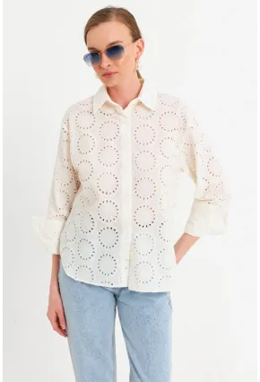 Kadın Ekru Brode Gömlek MCAR1144