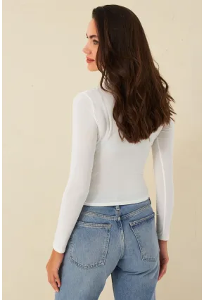 Kadın Ekru Büzgülü Bluz ELT3568