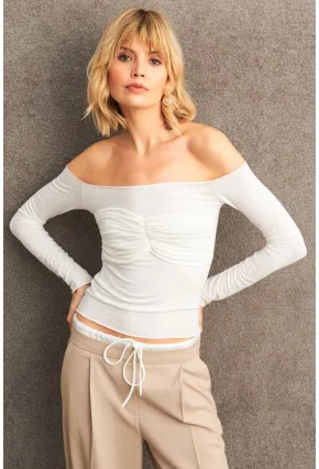 Kadın Ekru Büzgülü Bluz HOR0070