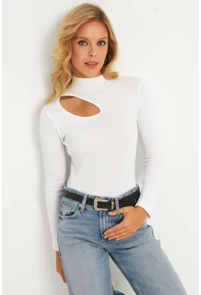 Kadın Ekru Çapraz Yaka Yarım Balıkçı Bluz B1404