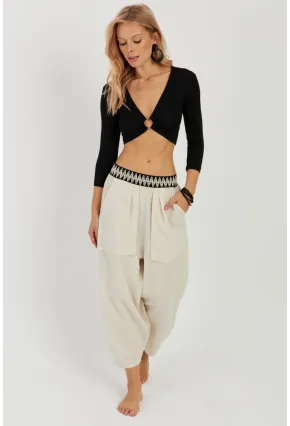 Kadın Ekru Cepli Şalvar Pantolon ÖM1203