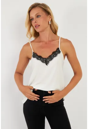 Kadın Ekru Dantelli Atlet AYD353