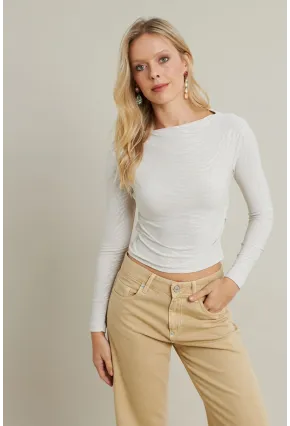 Kadın Ekru Desenli Büzgülü Bluz LPP1298